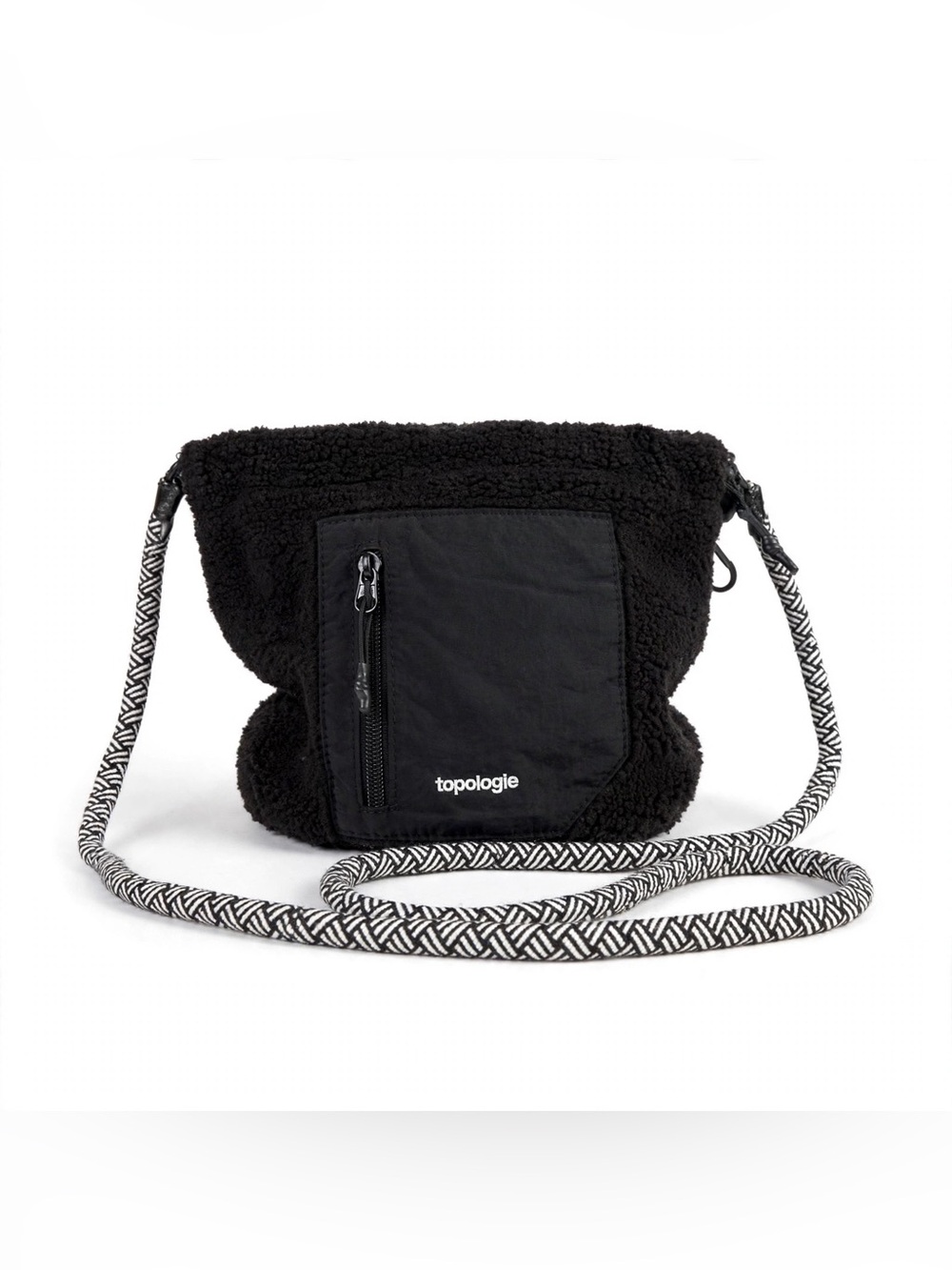 Topologie Black Sherpa Crossbody Bag Rope Strap Zip Pocket